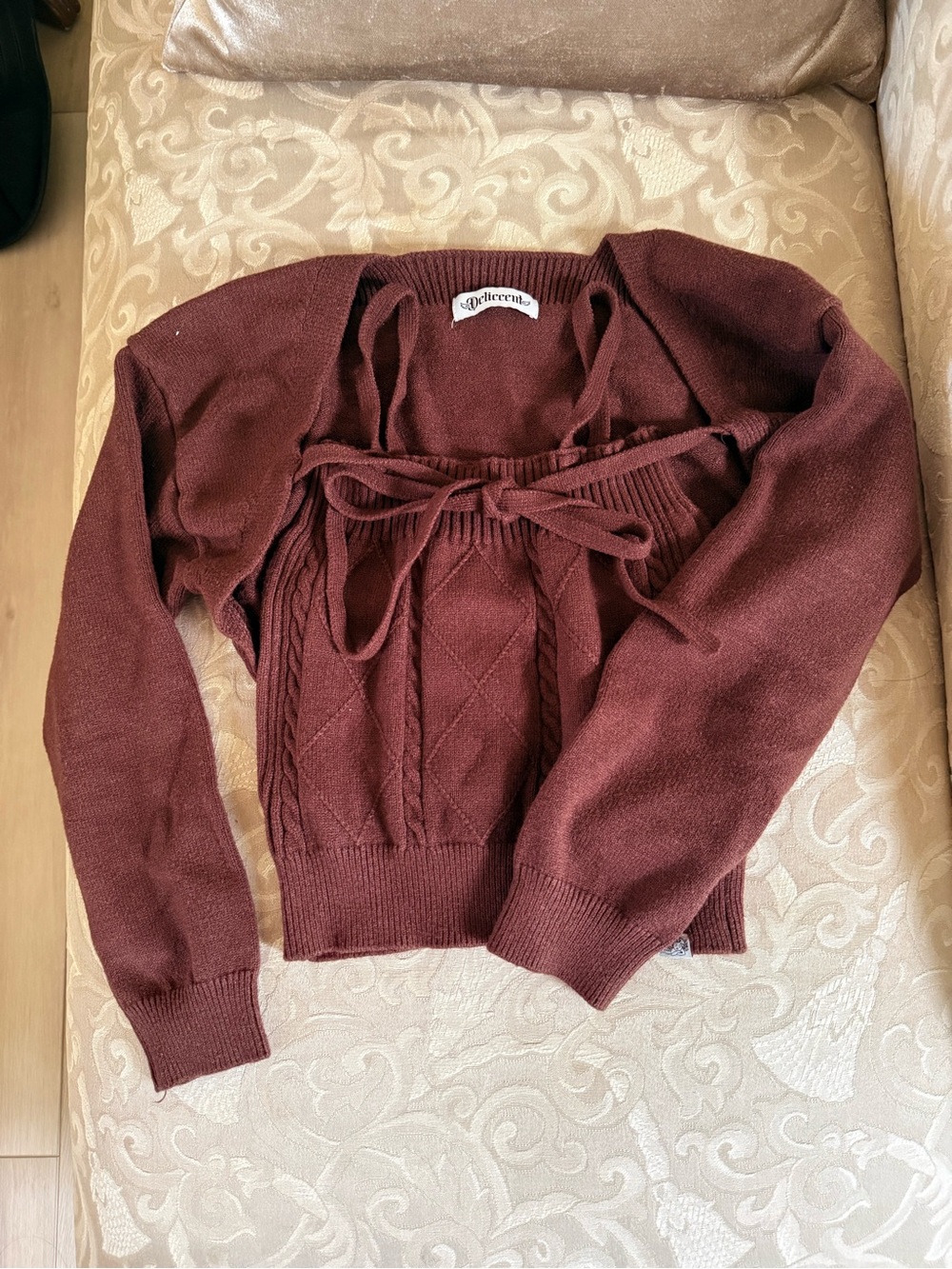 Brown Cable Knit Tie-Front bolero Cardigan set